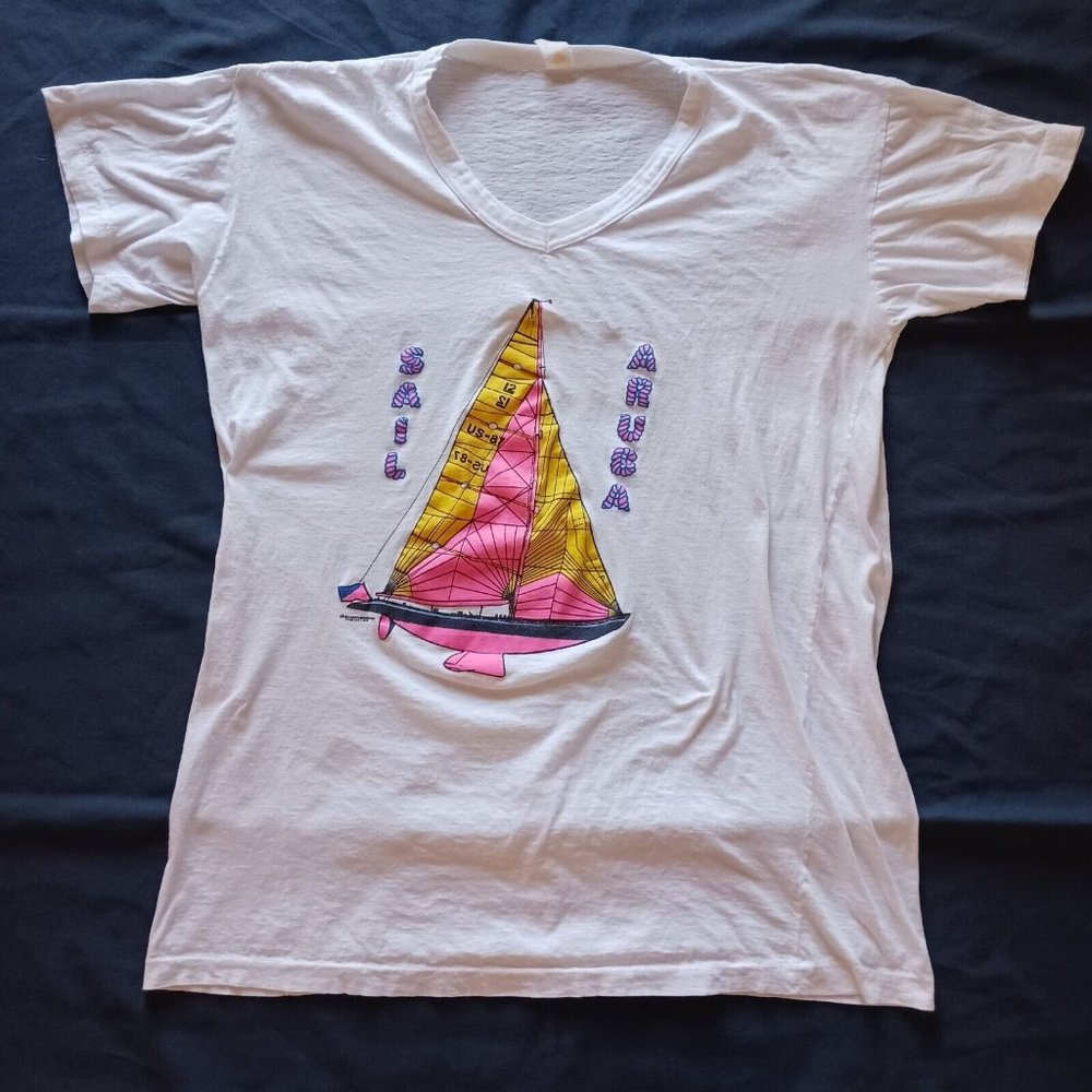 Vintage Sail Aruba‎ V-Neck Shirt Sailboat Large